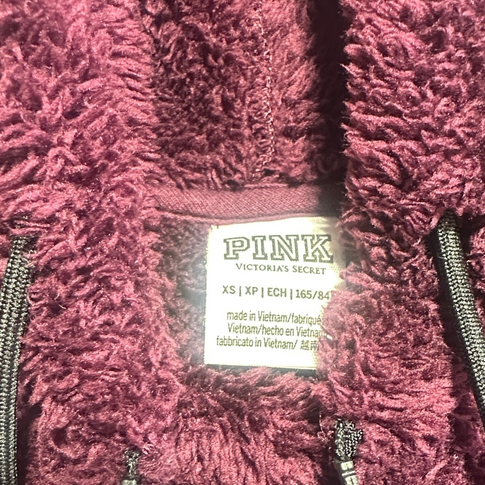 PINK Victorias Secret Plush Burgundy quarter zip Hoodie w kangaroo pocket & hood - Picture 6 of 9